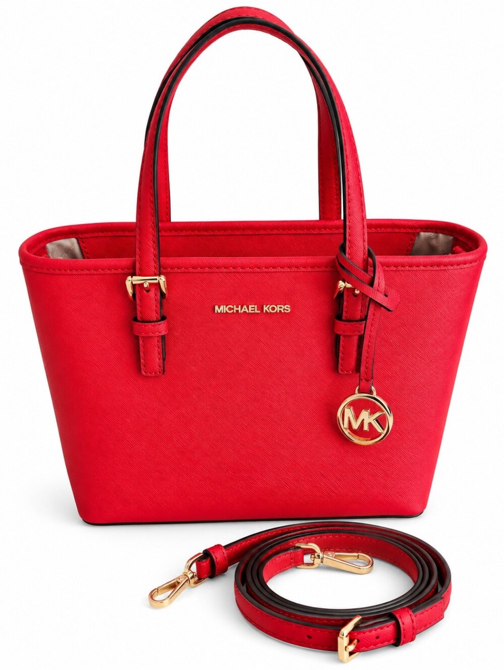 Michael Kors Red Saffiano Leather Tote with Detachable Crossbody Strap, NWOT